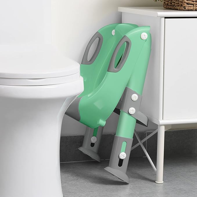 Potty Training Seat with Step Stool Ladder, SKYROKU Potty Training Toilet for Kids Boys Girls Toddlers - Comfortable Safe Potty Seat with Anti-Slip Pads Ladder Grey Green
