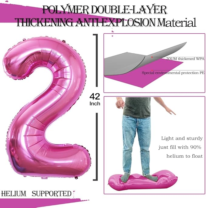 GOER Pink Foil Balloons Number 2,Huge Number Balloons for 2nd 22nd Birthday Party Supplies Anniversary Decorations(3 pcs,42 inch,32 inch,16inch)