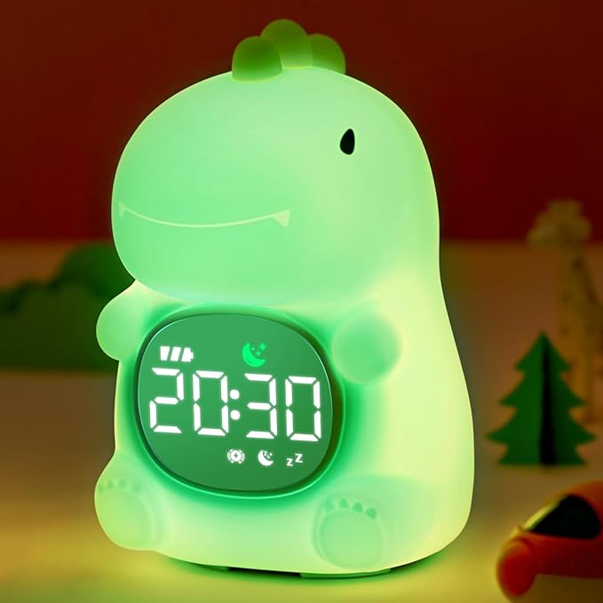 MASHI Kids Alarm Clock, Toddler Sleep Training Clock with Sun & Moon, Sleep Sound Machine, Night Lights, Ok to Wake Dinosaur Clock, Gift Ideas for Kids Child