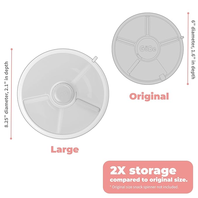 GoBe Kids Large Snack Spinner Slide Bundle with Hand Strap and Sticker Sheet - Reusable Snack Container with 4 Compartment Dispenser and Lid | BPA/PVC Free | Dishwasher Safe | No Spill - Mint Green