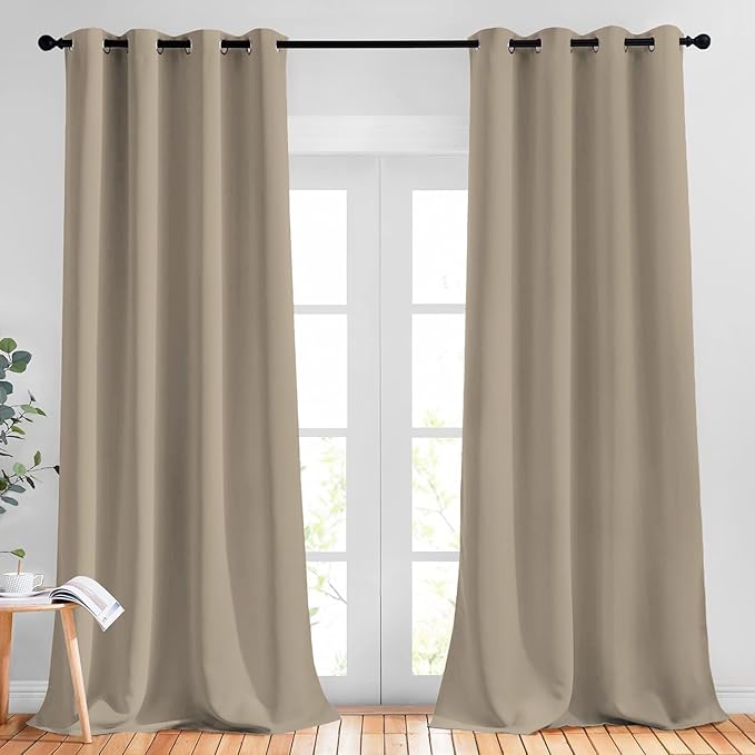 NICETOWN Room Darkening Curtain Panels - (52 inches Wide, Taupe, 2 Pieces) Nursery & Infant Care Drapes, Extra Long 108 inches Length Curtains for Patio Door/Dining Room