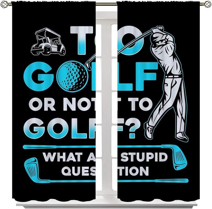 Golf Blackout Curtains for Boy Girl Room Darkening Decor,Sports Themed Golfers and Cars Bedroom Living Room Home Rod Pocket Thermal Insulated Window Curtain/Drapes Panel,42x45 Inch…