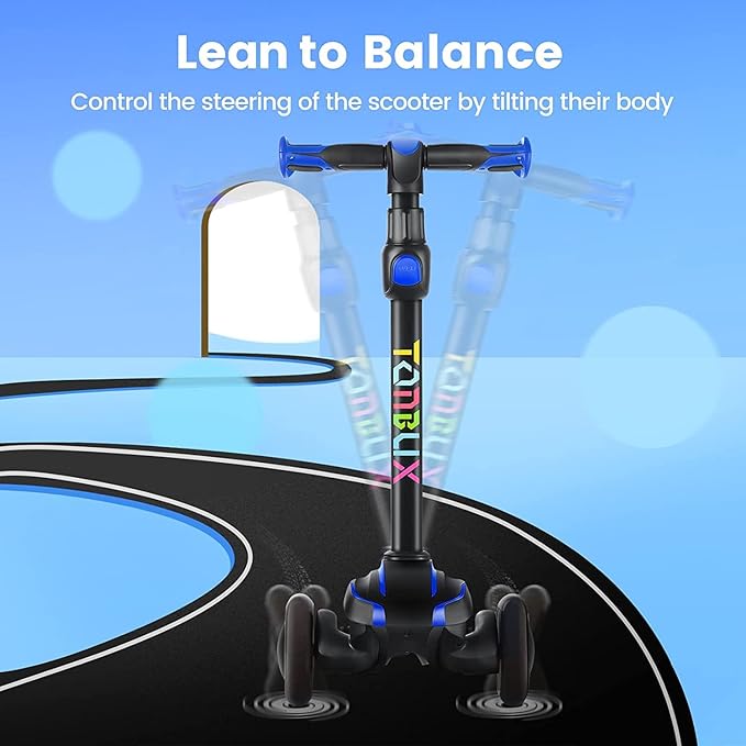 TONBUX Kids Scooter for Age 3-12, Toddler Scooter with 4 Adjustable Heights, Light Up 3-Wheels Scooter, Shock Absorption Design, Lean to Steer, Balance Training Scooter for Kids