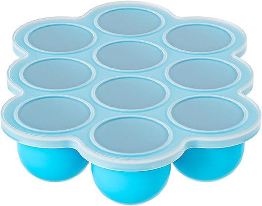10 Cavities 2 OZ Portions Silicone Baby Food Freezer Tray with Lid, Baby Food Storage Containers,For freezing and storing Breast Milk,ice cube,Fruit Purees,leftovers(Blue)