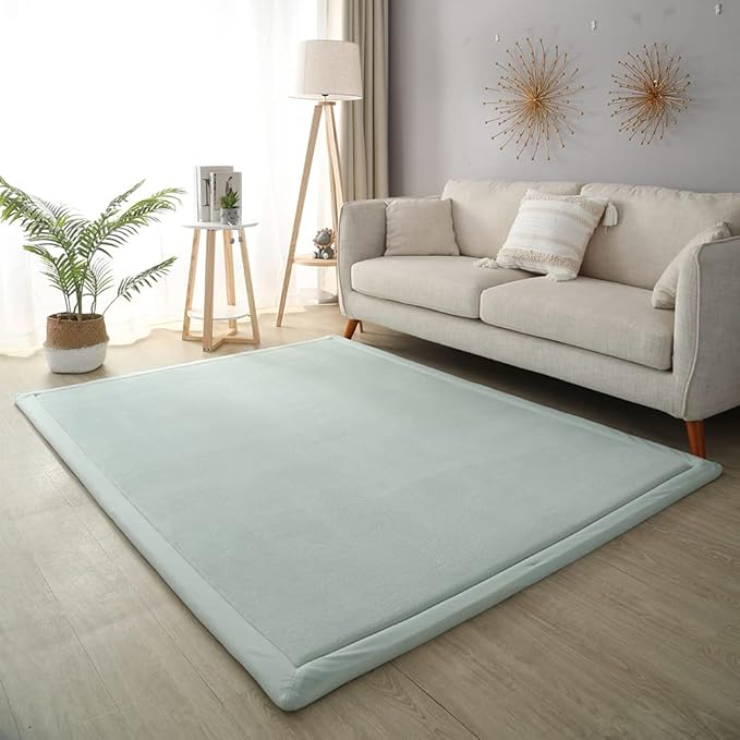 Loartee Coral Velvet Crawling Rugs (4'11"x6'7", Light Green) for Toddler Children Play Area Rugs Yoga Mat Exercise Pads Carpet