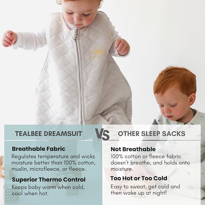 Tealbee Dreamsuit: Toddler Sleep Sack with Feet 2T 3T - 1.2 TOG All Season Baby Wearable Blanket for Walkers - Rayon made from Bamboo, Organic Cotton Sleep Bag - Sunshine