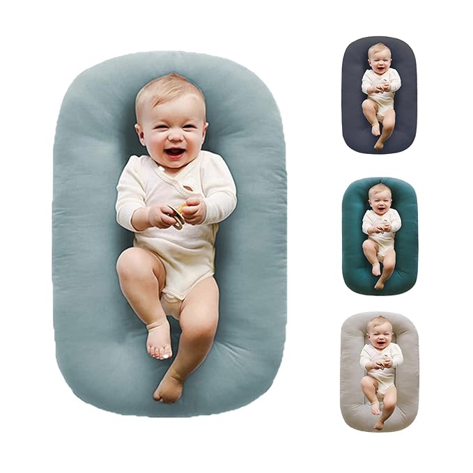 Baby Lounger for Newborns, Soft Baby Nest & Floor Cushion, Portable Diaper Changing Pads for Boys & Girls 0-12 Months(Misty Blue)