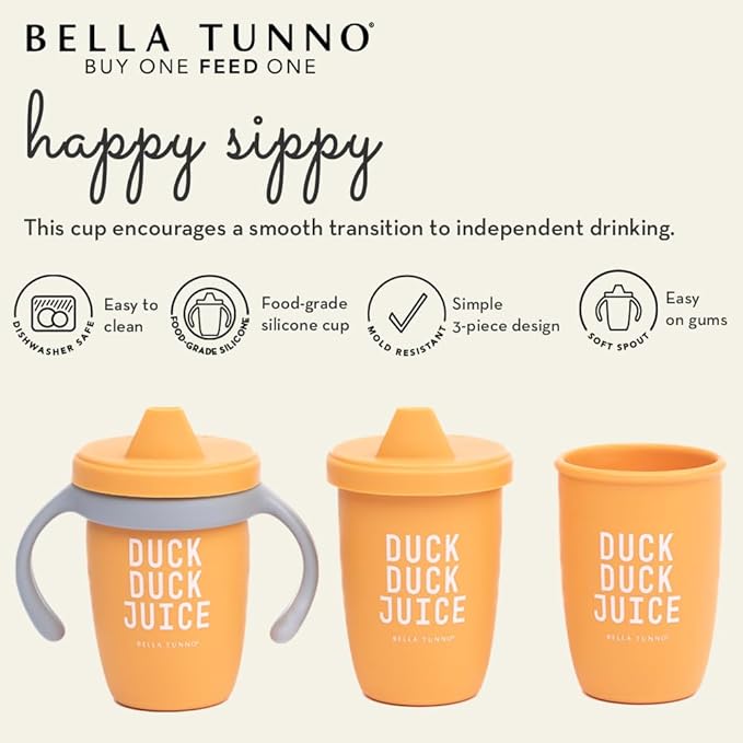 Bella Tunno Sippy Cup, Set of 2 Silicone Training Cups with Transition Handles for Infants, Toddlers & Kids, Babies 6-12 Months & Toddlers 1-3 Years, Boys & Girls, Drink & Hooray, 8 oz
