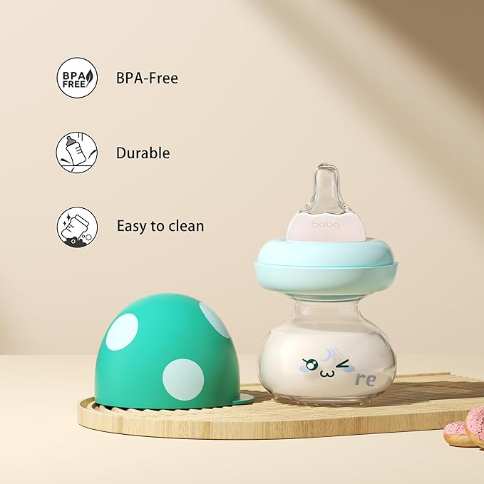 YOHKOH Newborn Glass Baby Bottles with Slow Flow Nipple for 0+ Months, Wide Neck Feeding Bottle, 2.7oz/80ml (Multicolour, 2.7oz (Pack of 2))