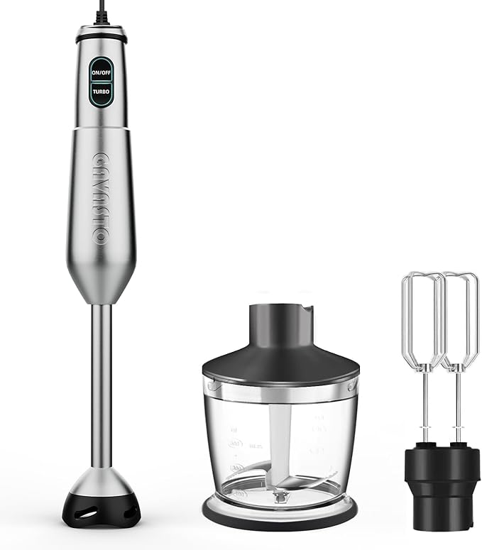 Immersion Blender 1000 Watts Scratch Resistant Hand Blender,20 Speed and Turbo Mode Hand Mixer, 3-in-1 Heavy Duty Copper Motor Stainless Steel Smart Stick with Egg Beaters and Chopper