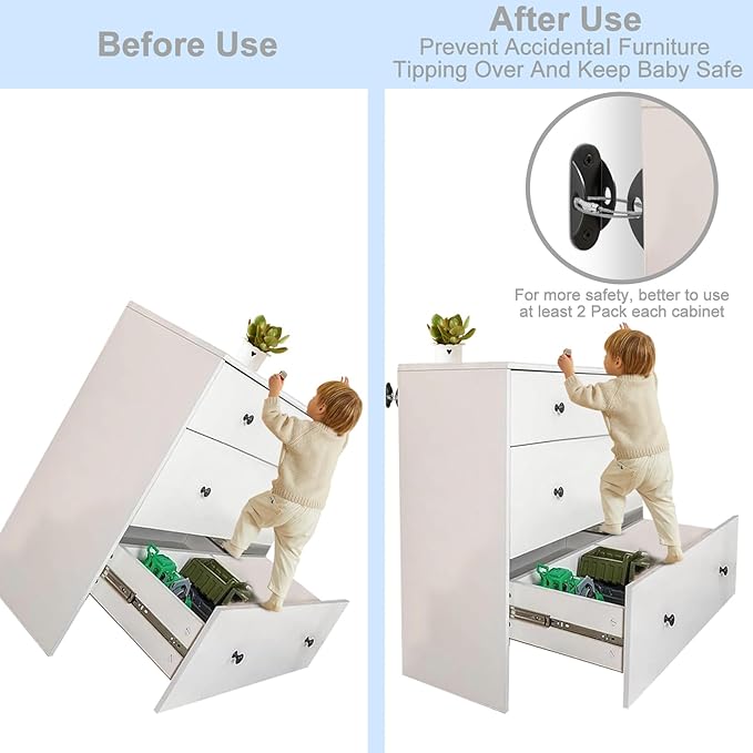 Furniture Anchors for Baby Proofing, Anti Tip Furniture Anchor Securing 420lbs Tension Earthquake Resistant Metal Furniture Wall Anchor Prevent Baby Pet from Falling Furniture（8 Pack，Black）