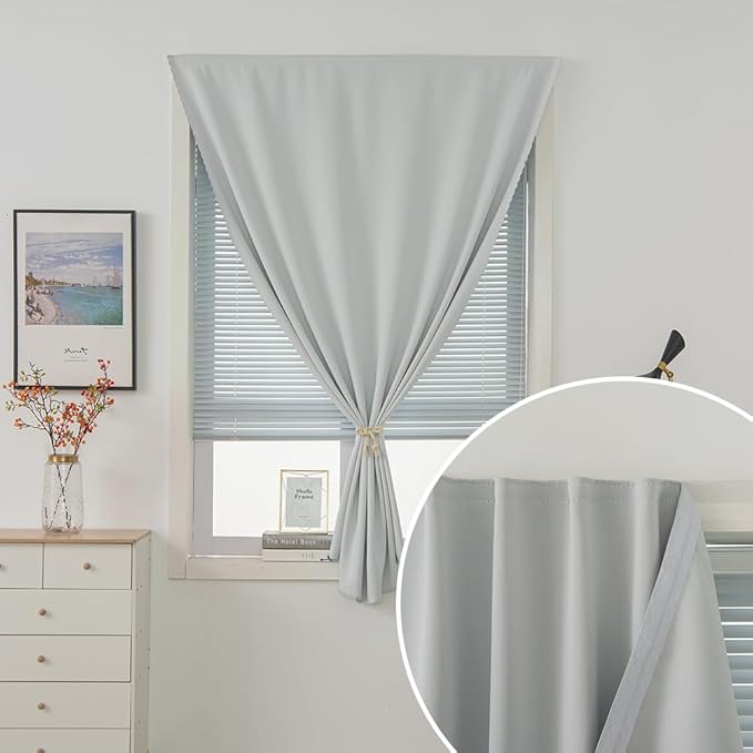 self Adhesive Curtains Portable Blackout Curtain Simple and Easy to Install Bedroom Window Thermal Lnsulated Kitchen Room Darkening Black Small Drapes, 47" W X 59" L, White, 1 Panel