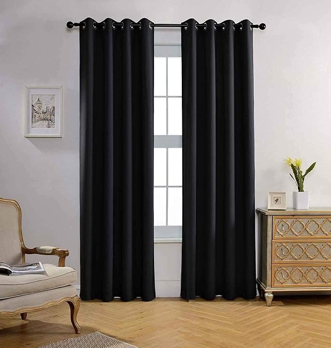 MIUCO Room Darkening Texture Look Blackout Curtain Panels for Office Set of 2 52x95 Inch Long Black