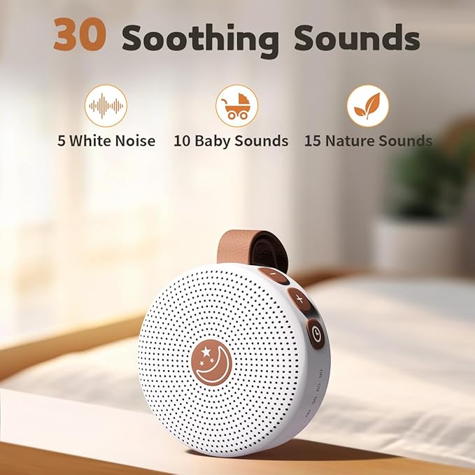 Sound Machine Mini Portable Baby White Noise Machine with 30 Soothing Sounds for Kids Adults Auto-Off Timer 32 Volume Levels Rechargeable Brown Noise Sleep Machine for Home Office Privacy and Travel