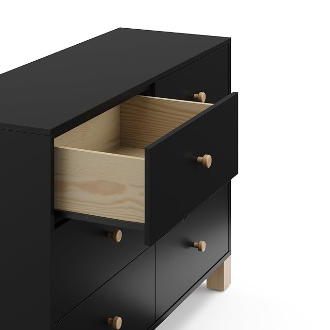 Storkcraft California 6-Drawer Double Dresser (Black with Driftwood) - GREENGUARD Gold Certified, Interlocking Drawer System, Dresser Drawer Organizer for Kids Bedroom