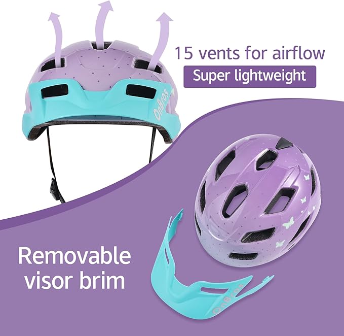 OnBros Kids Bike Helmet - Bike Helmets for 5-14 Boys or Girls with Visor, Children Bicycle Helmet for Skateboard Mountain Scooter Road Cycling, Lightweight and Adjustable 50-57CM