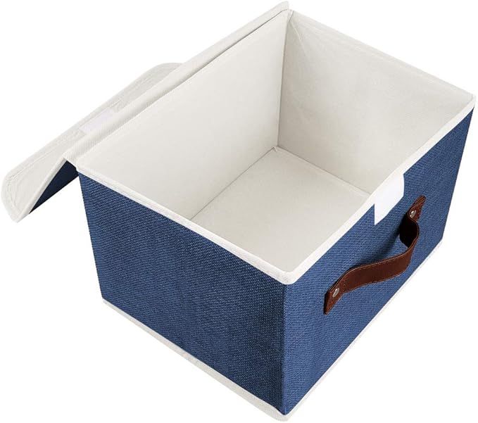 Lucky Monet Storage Bins Boxes with Lids 2 Pack Decorative Storage Boxes Collapsible Fabric Storage Basket Containers Lidded Storage Cube for Organizing Closet Home Office, 10"x 8"x 7" (Blue)