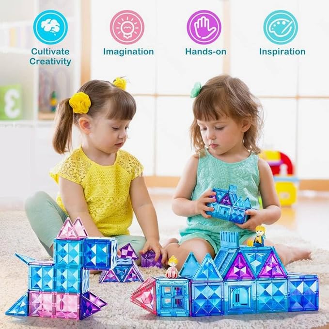 Ice Castle Magnetic Tiles-Sparkling Building Blocks, 3D Educational Toys for Kids, Construction STEM Toys for 3 4 5 6 7 8 Year Olds, Birthday Gift for Boys and Girls