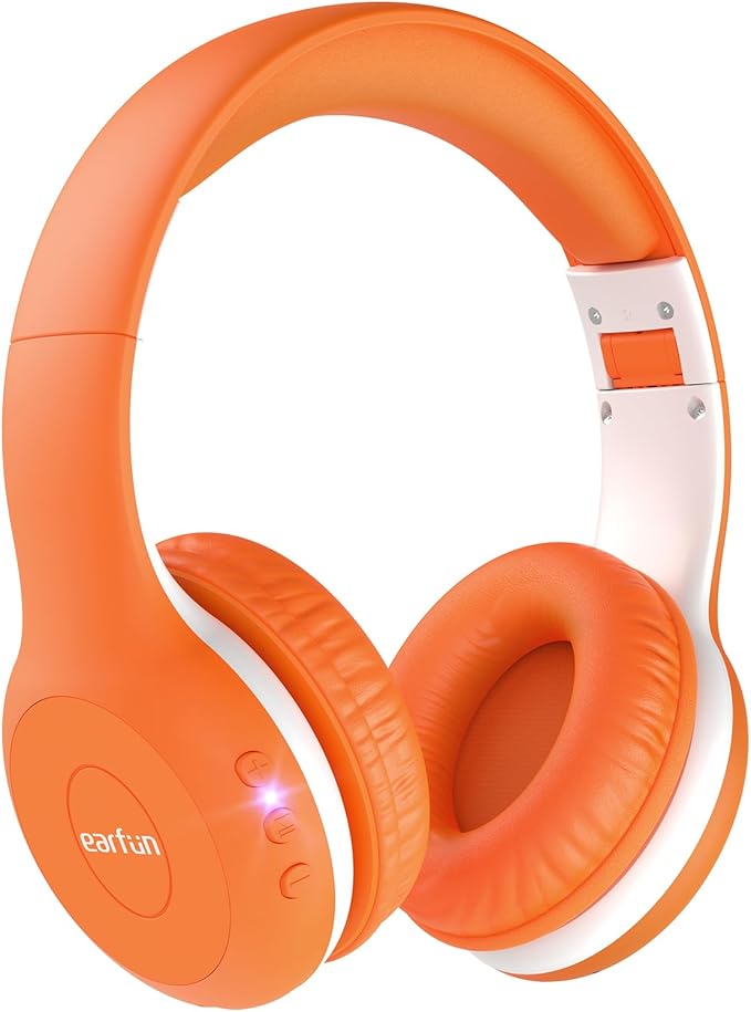 EarFun K2 Kids Bluetooth Headphones, Kids Headphones with Volume Limited, 40H Playtime, Built-in Mic, Stereo Sound, Foldable Over-Ear Headphone for School/Travel/iPad/Tablet, Orange