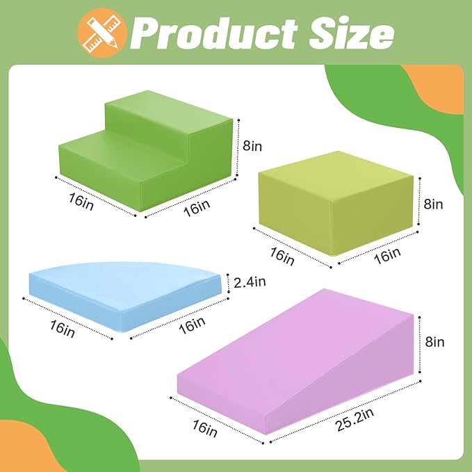 6-Piece Foam Climbing Blocks for Toddlers: Baby Foam Climbing Gym PU Leather Colorful Indoor Toy Building Blocks