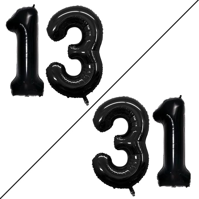 GOER Number 13 Balloons for 13th Birthday Sweet 13 Party Decorations,42 Inch Jumbo Foil Helium 31 Balloons for 31st Birthday Party Decoration (Black)