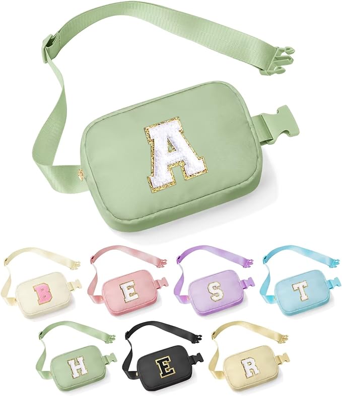 YOOLIFE Gifts for Girls Teen Girls Birthday Gifts - Personalized Gifts for Women, Gifts for Daughter Sister Friends, Green Initial Crossbody Bag Belt Bag A