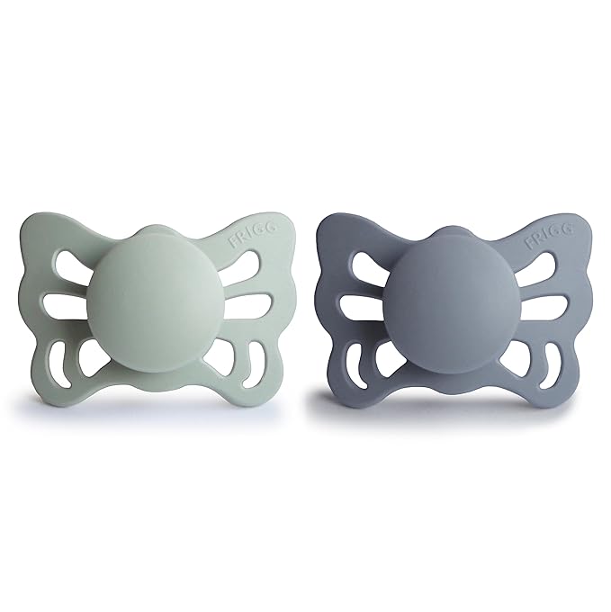 FRIGG Butterfly Anatomical SilkySoft Silicone Baby Pacifier | Made in Denmark | BPA-Free (Sage/Great Gray 0-6 Months)