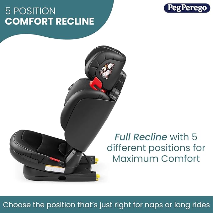 Peg Perego Viaggio Flex 120 Booster, 4D Total Adjust for Safety & Comfort, No Armrests, Compact Fold for Travel, 40-120 lbs, Made in Italy, Licorice (Black)
