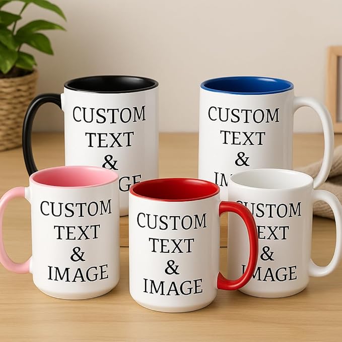 Customized 15oz Ceramic Coffee Mugs with Personalized Text and Photo Image Upload Novelty Gift, Personalize With Different Design And Images, Custom Gift (Red)