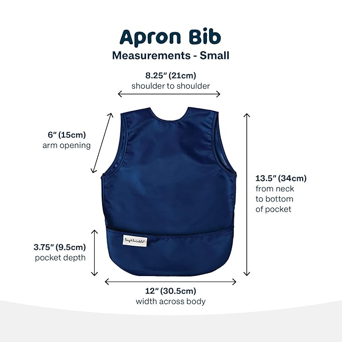 Tiny Twinkle Mess Proof Apron Bibs - 2 Pack Waterproof & Lightweight Baby Bibs for Led Weaning | 100% Recycled Polyester, Easy Clean & Machine Washable (Grey Indigo,Small 6-24 Months)