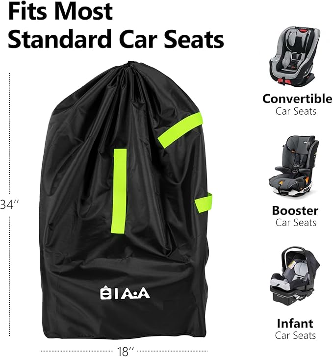 elaia Car Seat Travel Bag for Airplane, Waterproof Wearable with Straps, Large Capacity Padded Car Seat Check Bag, Perfect for Air Travel, Family Vacations, and Parents with Infants