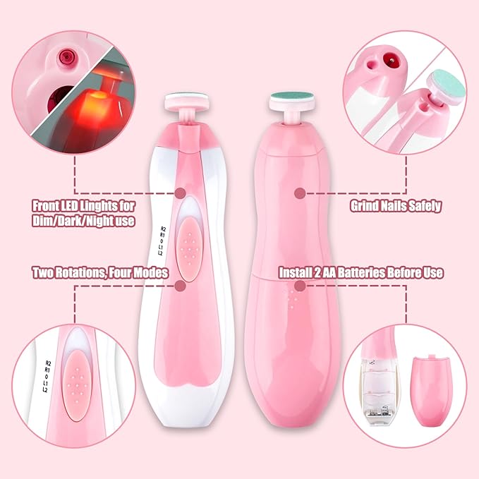 Baby Nail Trimmer Electric-12 in 1 Baby Nail Clippers Safe Baby Nail File Kit with a Nail Clipper, Scissor, Tweezers, and Nail Files