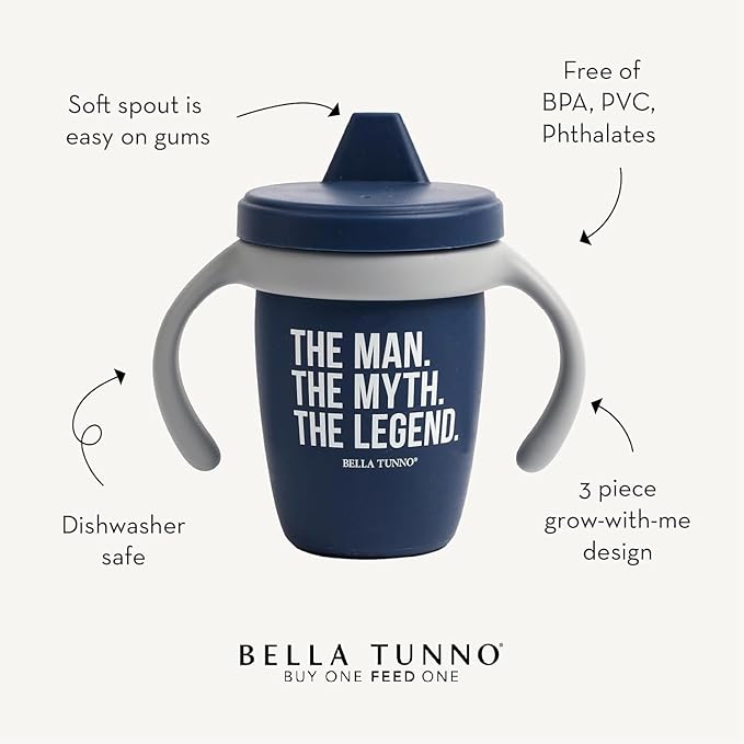 Bella Tunno Sippy Cup, Set of 2 Silicone Training Cups with Transition Handles for Infants, Toddlers & Kids, Babies 6-12 Months & Toddlers 1-3 Years, Boys & Girls, Cheers & The Man, 8 oz