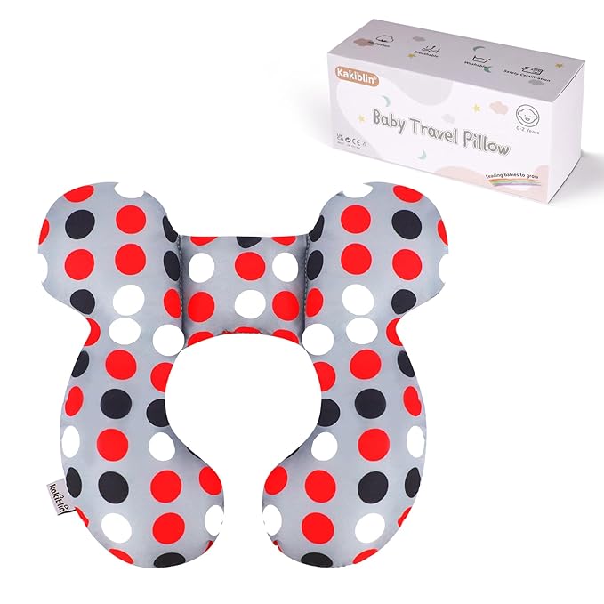 KAKIBLIN Baby Travel Pillow,Baby Neck Pillows for Car Seat,Upgraded Baby Head Pillow,Toddler Head and Neck Baby Support Pillow for Car Seat, Pushchair,Travel (Grey Pot)