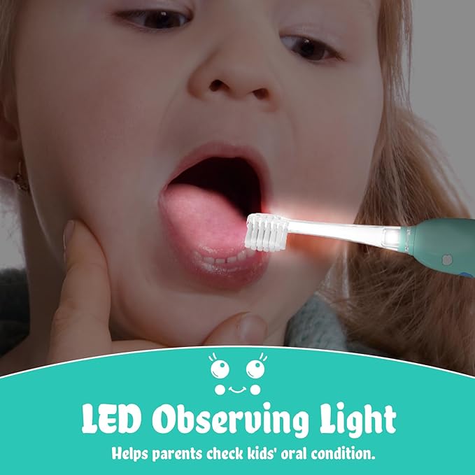 SEAGO Kids Electric Toothbrushes Rechargeable, Toddler Electric Toothbrush with Magnetic Charging, LED Observing Light, 8 Toothbrush Heads for Ages 2-4 -6 Boys Girls (Blue)