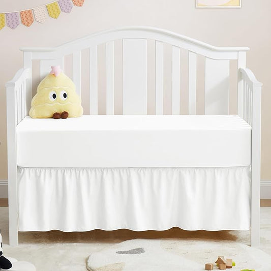 Horbaunal 2 Pack Crib Skirt & Crib Bed Sheet Set, White Crib Bed Skirt 28" x 52" with 14" Drop Dust Ruffle, Soft Microfiber Toddler Bedskirt Nursery Bedding Skirt for Baby Girls and Boys