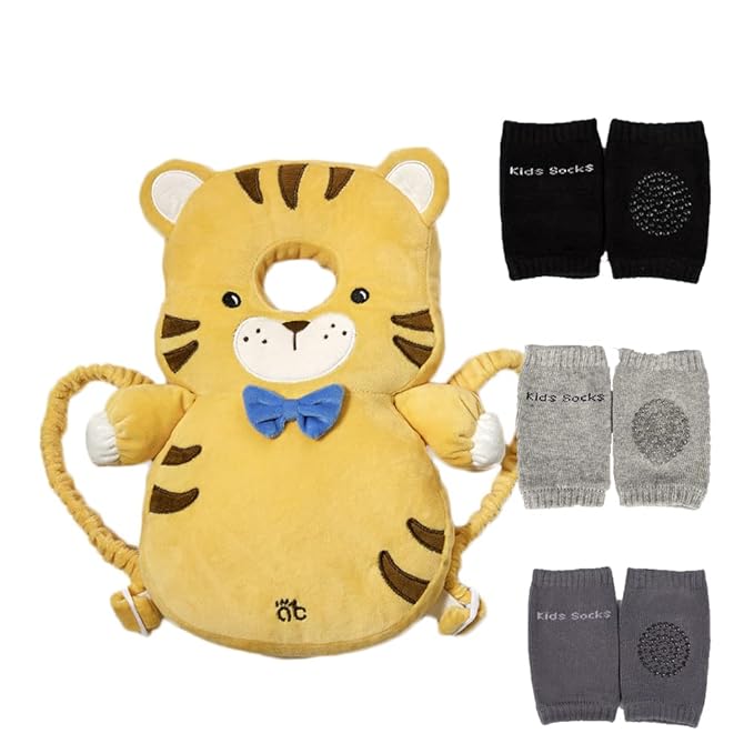 Feidoog Baby Head Protector Cushion Backpack with 3 Knee Pads for Walking & Crawling,Tiger