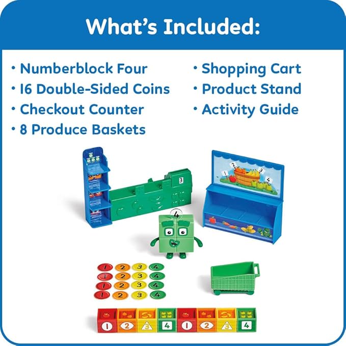 hand2mind Numberblocks Add It Up Mini Market, Grocery Store Playset, Math Toys for Kids 3-5, Counting Toys, Learning Money, Numbers for Toddlers, Mini Shopping Cart, Pretend Play Figure Playset