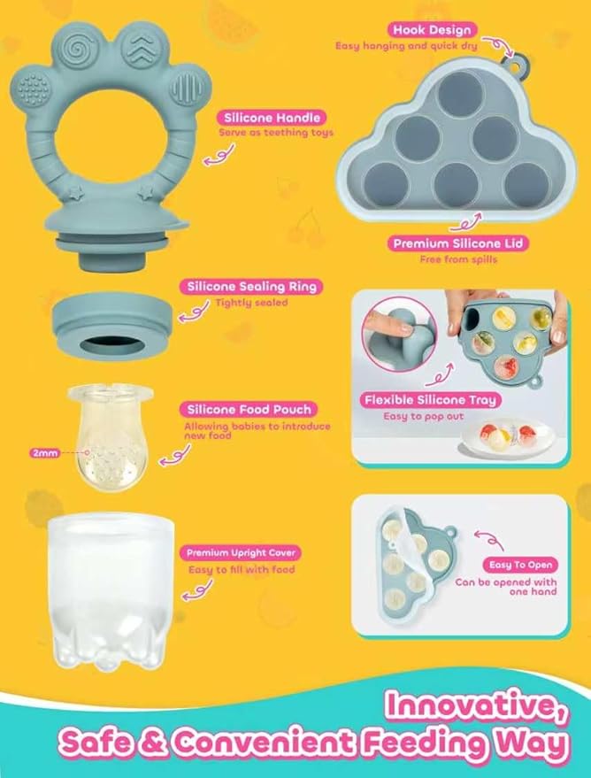 Breastmilk Popsicle Molds & Baby Fruit Food Feeder Pacifier, Silicone Baby Food Storage Containers, Baby Popsicle Molds Teething for Toddler Teething & Infant Self Feeding (Green)