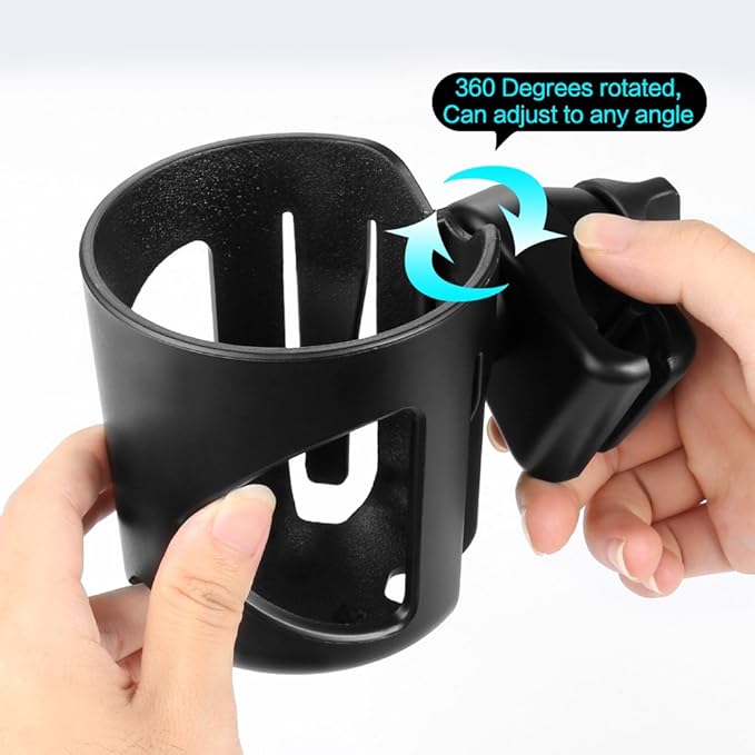 Accmor Universal Cup Holder with Hook, Stroller Cup Holder, 360° Rotatable Large Caliber Designed Bottle Holder for Stroller, Bike, Wheelchair, Walker, Scooter, Black