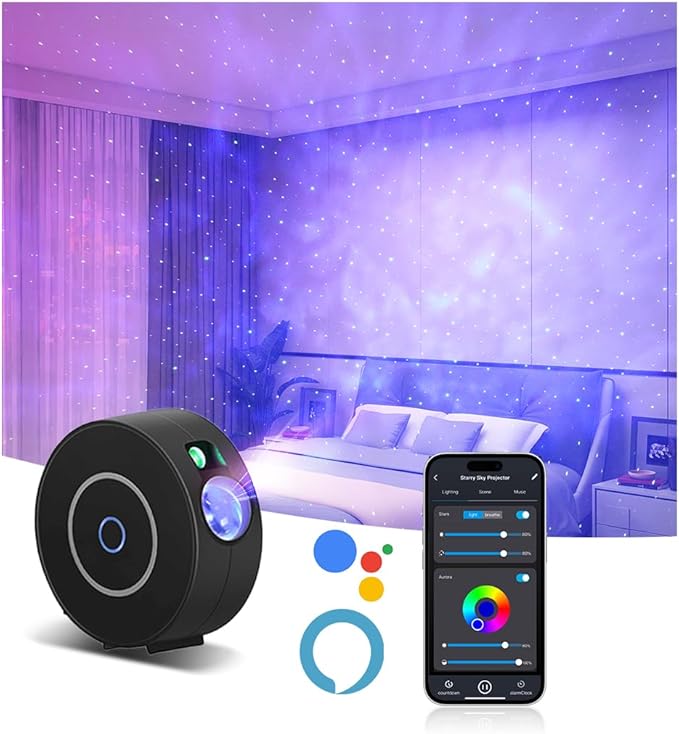 Star Projector, Galaxy Projector for Bedroom, Smart APP & Voice Control Galaxy lamp, Compatible with Alexa & Google Home, for Kids Adults Bedroom,Room Decor,Game Room,Party (Black Round)