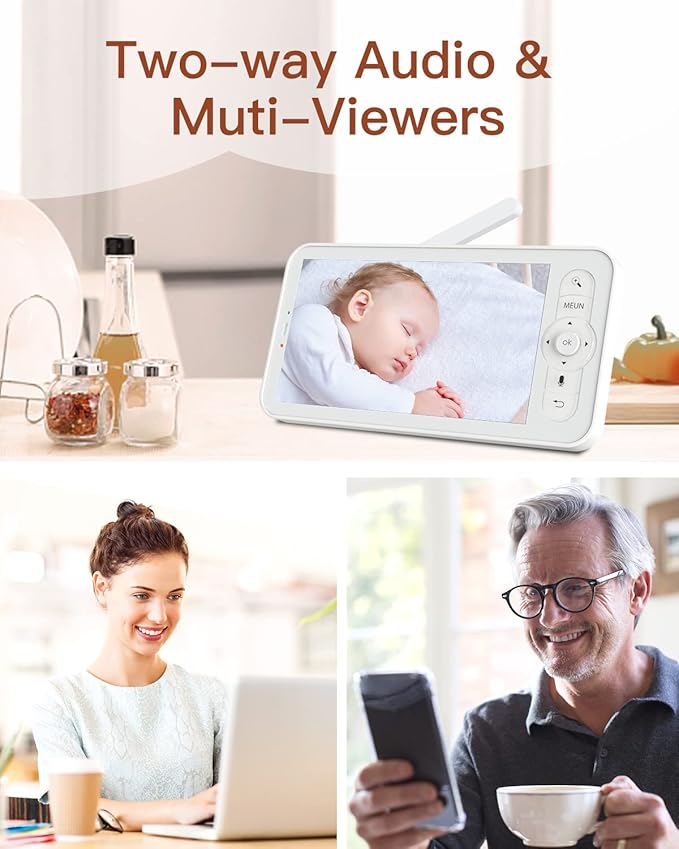 ARENTI Baby Monitor 2 Cameras, 2K Video Baby Camera with 5-Inch Upgraded Wireless Display, Super Night Vision, Lullabies, Cry & Motion Detection, Temp & Humidity Sensor, Two Way Audio