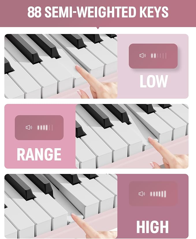 Finger Dance Folding Piano Keyboard 88 Keys, Portable Electric Keyboard with Bluetooth MIDI, Full Size Digital Piano, Wood Grain, Semi-Weighted, Touch Sensitive, with Storage Bag for Beginner