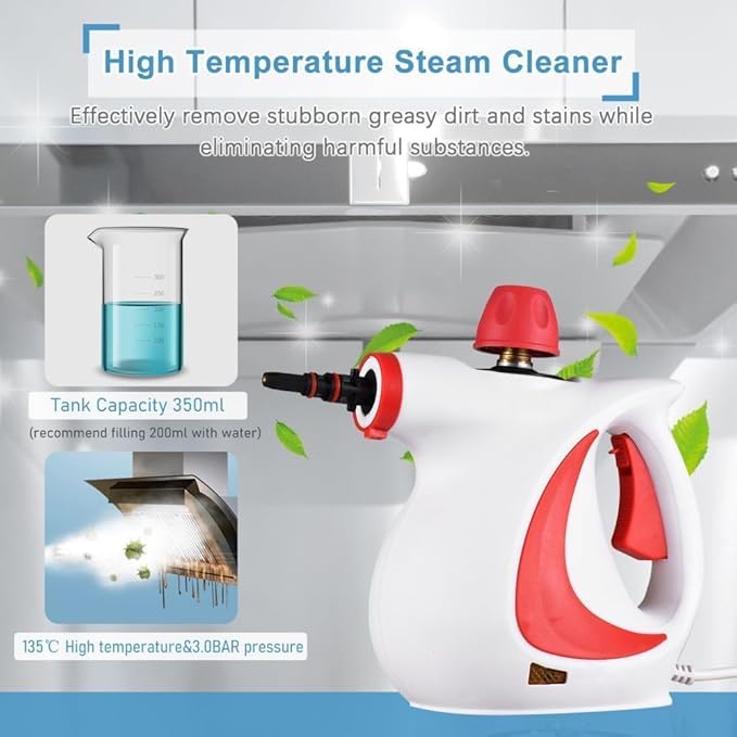 Laytic Steammaster Pro, Laytic Handheld Steam Cleaner, 10 In 1 Handheld Pressure Multi Purpose Cleaner Home Use (Red)