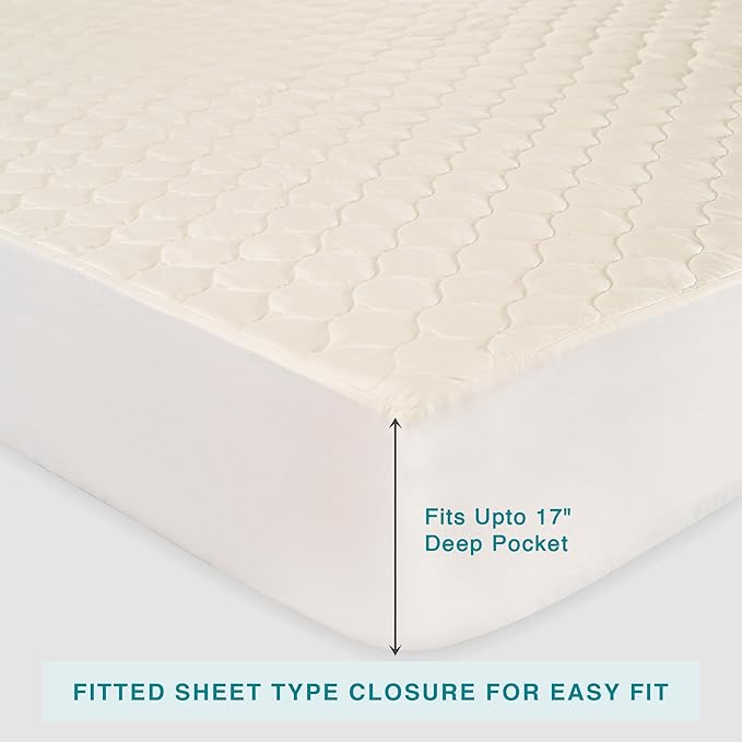 FABDREAMS Organic Quilted Mattress Protector King Size | Mattress Pad | Mattress Cover| Naturally Breathable | Noiseless| Fits up to 17" Deep Pockets| Temperature Regulating | Ivory
