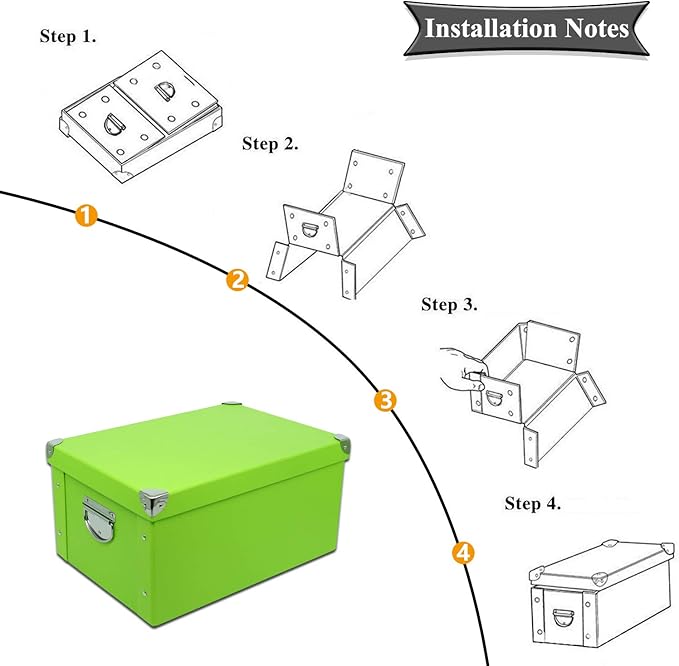 GUOZI Collapsible Storage Box, Decorative Memory Box with Lid & Metal Reinforced Corners, Cardboard File Bin with Handles, Organizer Gift Box for Keepsake Toy Photos Office Nursery Wardrobe Bookshelf