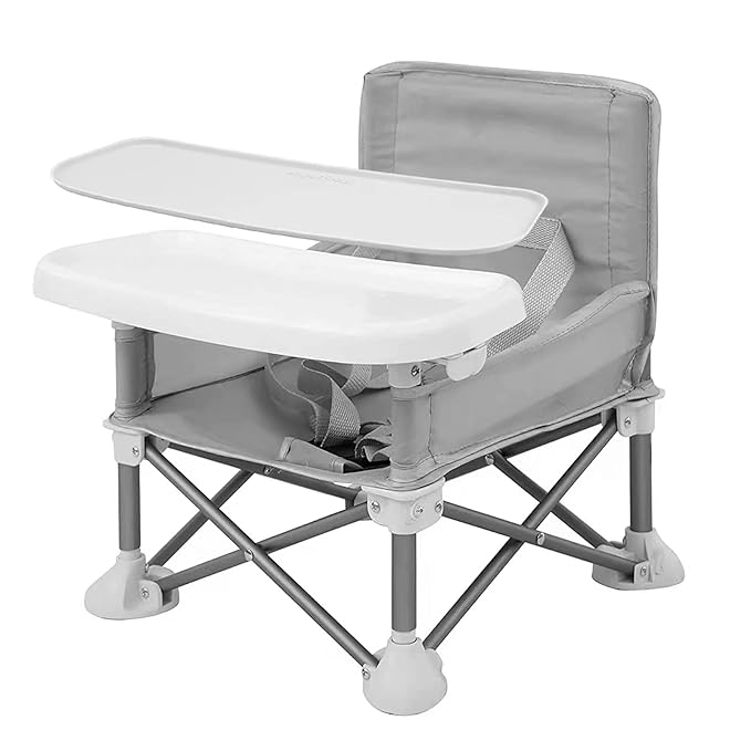PandaEar Portable Baby Seat Travel| Compact Fold with Straps for Indoor/Outdoor Use| Great for Camping, Beach, Lawn |Toddlers, Kids, Boys, Girls (Grey with Placemat)