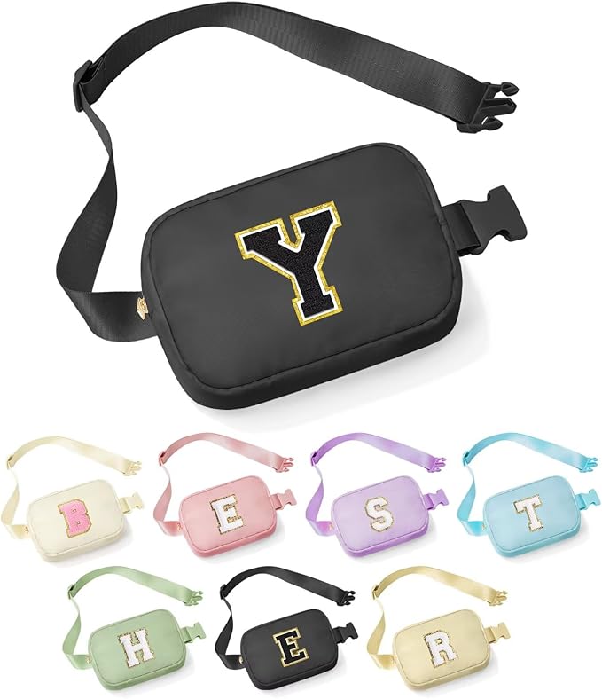 YOOLIFE 30th 40th 50th 60th 70th Birthday Gifts for Women - Personalized Gifts for Her Girlfriend Mom Freinds Female Sister Teacher Monogrammed Belt Bag Crossbody Bag for Women Y, Small, Black