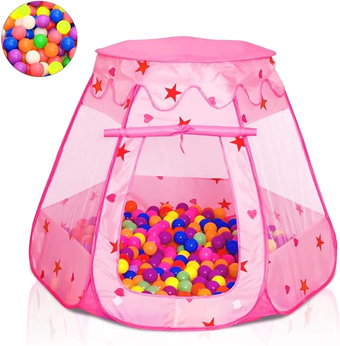 Baby Ball Pit for Toddler with 50 Balls, Kids Pop Up Play Tent for Girls, Princess Toys for Children Indoor & Outdoor Playhouse with Carry Bag