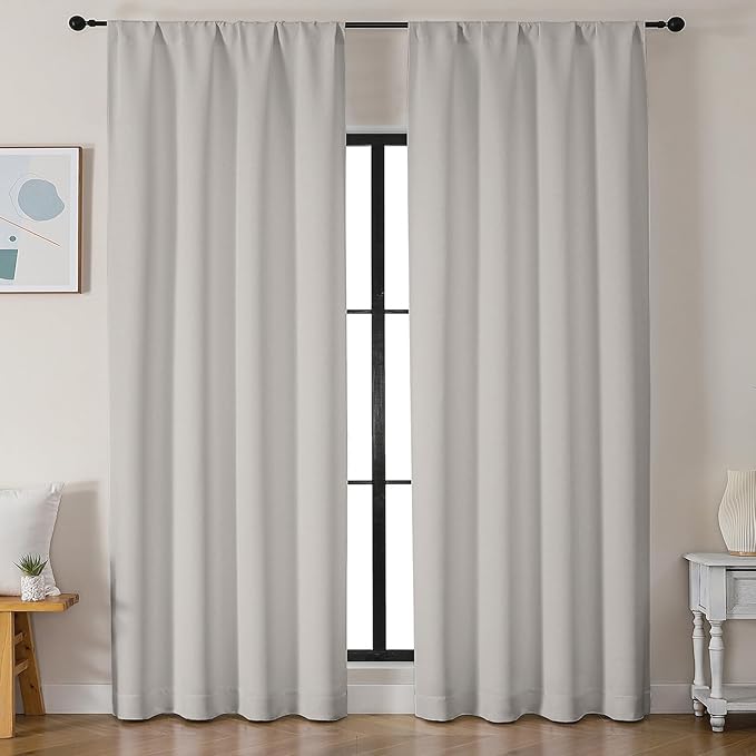 Simplebrand Ava Natural Blackout Curtains for Bedroom 90 Inches Long 2 Panels Set, Solid Privacy Energy Saving Living Room Window Treatment Curtains Blackout Drapes, W50 x L90 Inch, Natural